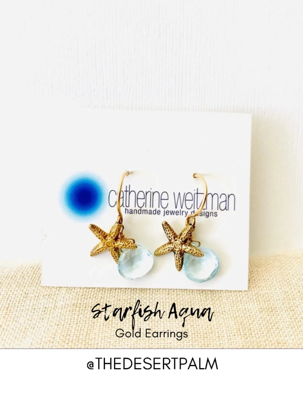 18K Gold Vermeil Aqua Starfish Drop Earrings Handmade Hawaii